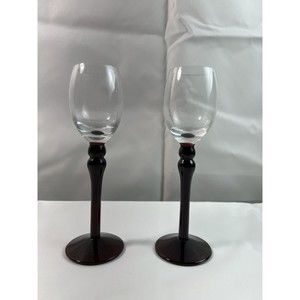 Set of 2 Vtg Godet Belgian White Chocolate Liquor‎ Cordial Glasses Red Stem 1990